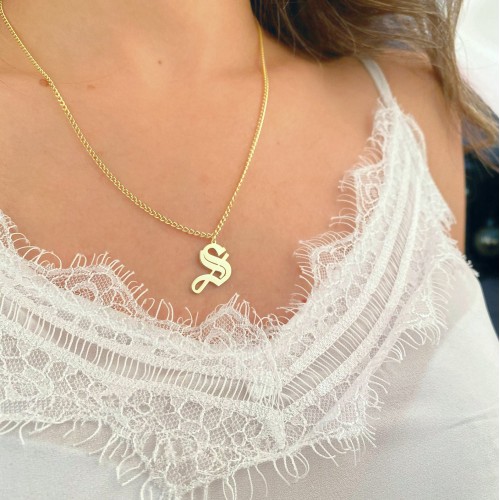 Glorria 925k Sterling Silver Personalized Initial Necklace with Curb Chain Glorria 925k Sterling Silver Personalized Initial Necklace with Curb Chain