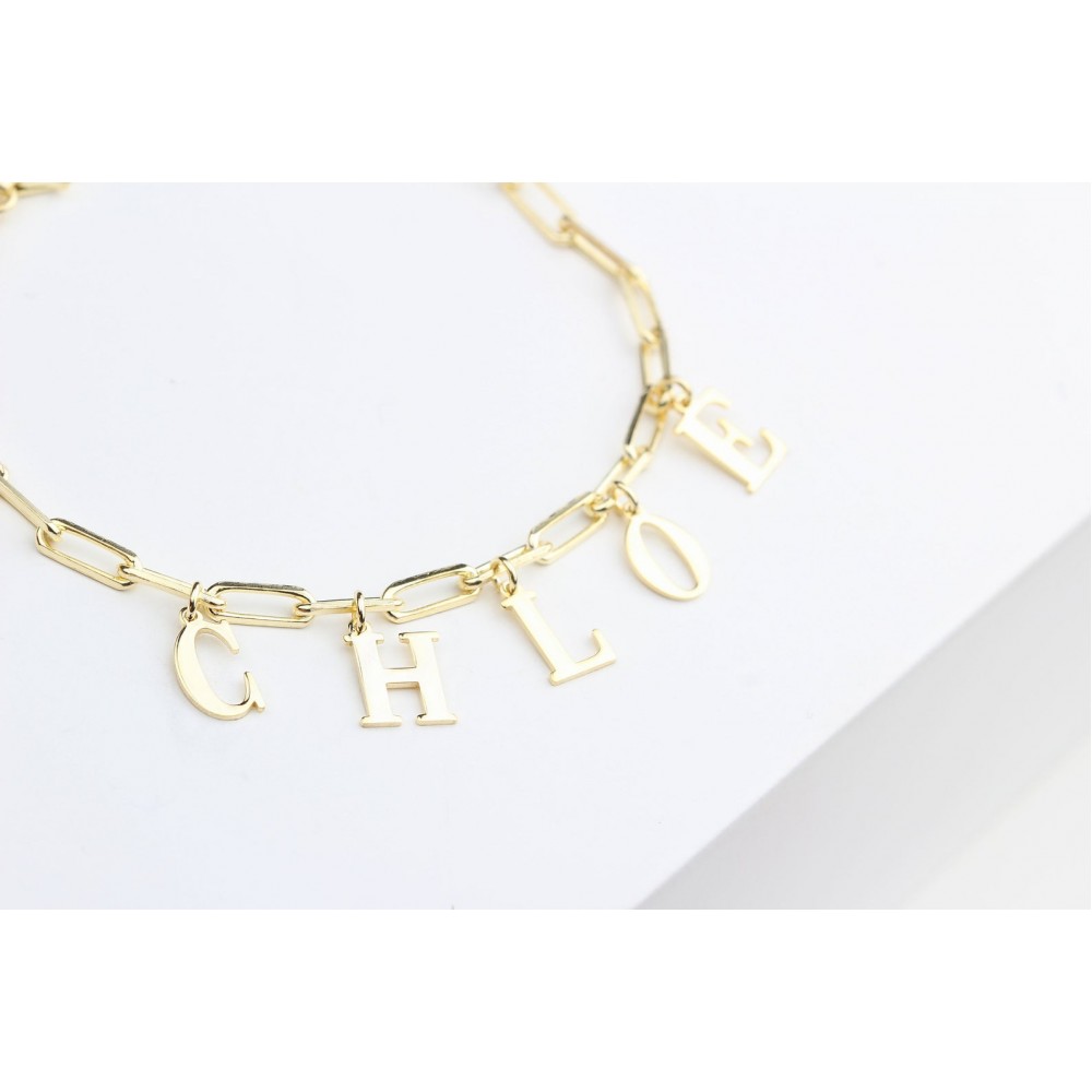 Glorria 925k Sterling Silver Personalized Paperclip Initial Bracelet