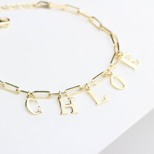 Glorria 925k Sterling Silver Personalized Paperclip Initial Bracelet Glorria 925k Sterling Silver Personalized Paperclip Initial Bracelet