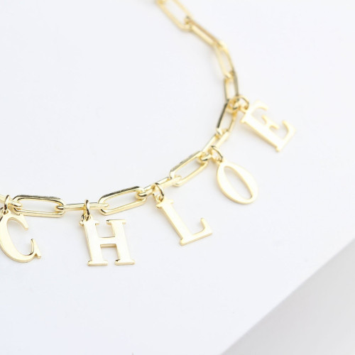 Glorria 925k Sterling Silver Personalized Paperclip Initial Bracelet