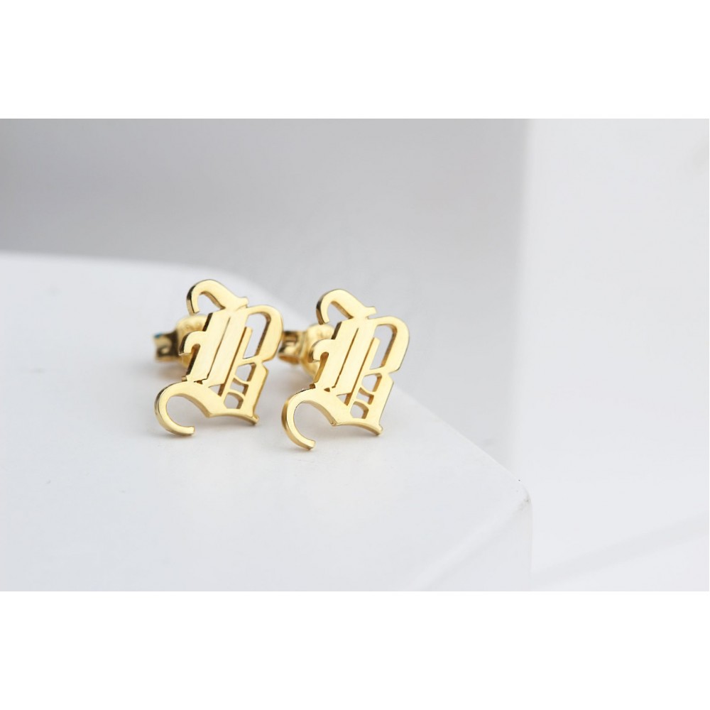 Glorria 925k Sterling Silver Personalized Gothic Letter Earrings Glorria 925k Sterling Silver Personalized Gothic Letter Earrings