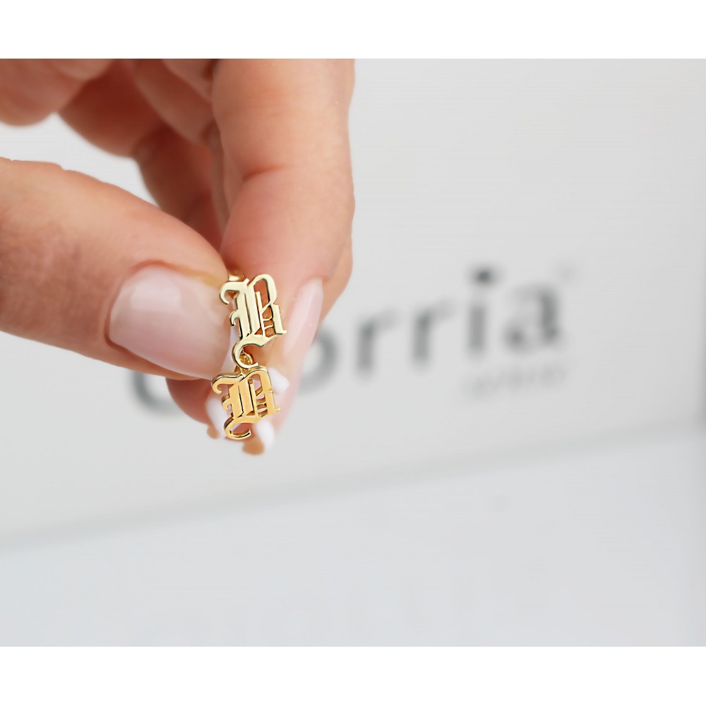 Glorria 925k Sterling Silver Personalized Gothic Letter Earrings Glorria 925k Sterling Silver Personalized Gothic Letter Earrings