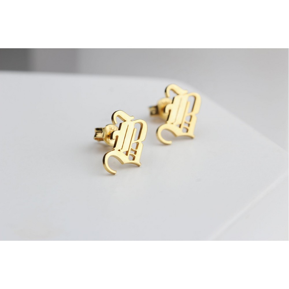 Glorria 925k Sterling Silver Personalized Gothic Letter Earrings Glorria 925k Sterling Silver Personalized Gothic Letter Earrings