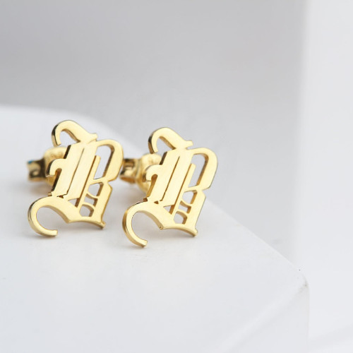 Glorria 925k Sterling Silver Personalized Gothic Letter Earrings Glorria 925k Sterling Silver Personalized Gothic Letter Earrings