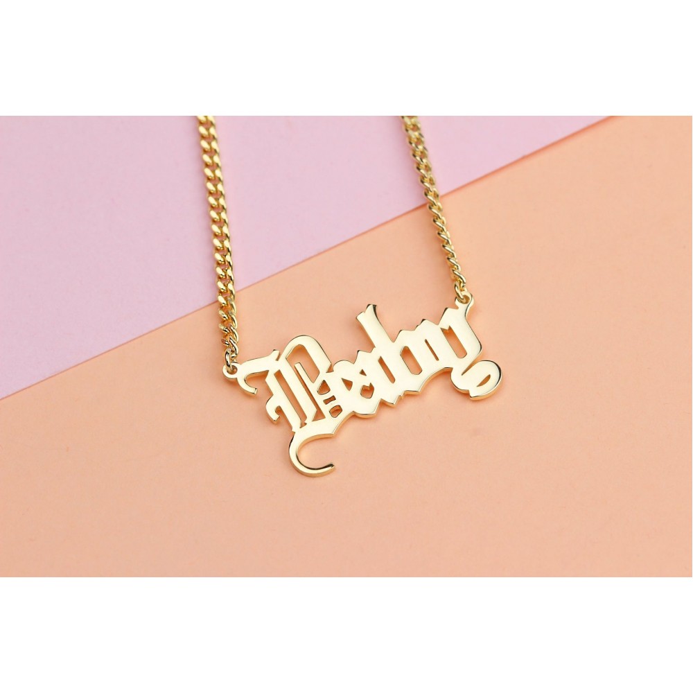 Glorria 925k Sterling Silver Personalized Gothic Name Necklace with Curb Chain