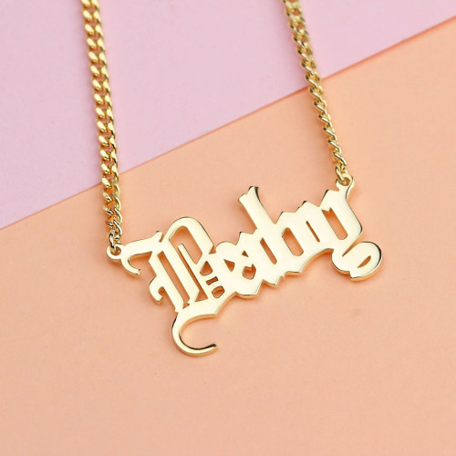 Glorria 925k Sterling Silver Personalized Gothic Name Necklace with Curb Chain Glorria 925k Sterling Silver Personalized Gothic Name Necklace with Curb Chain