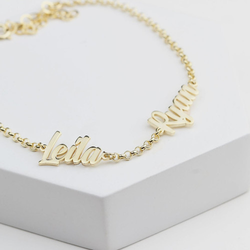 Glorria 925k Sterling Silver Personalized 2 Names Bracelet with Doc Bracelet Glorria 925k Sterling Silver Personalized 2 Names Bracelet with Doc Bracelet