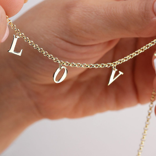 Glorria 925k Sterling Silver Personalized Initial Necklace with Doc Bracelet Glorria 925k Sterling Silver Personalized Initial Necklace with Doc Bracelet