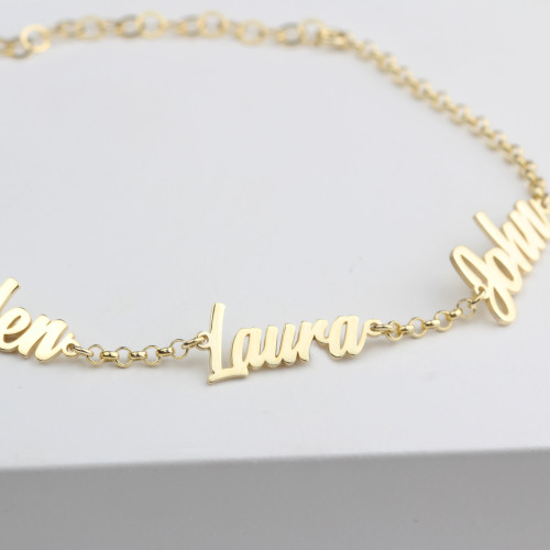 Glorria 925k Sterling Silver Personalized 3 Names Bracelet with Doc Bracelet