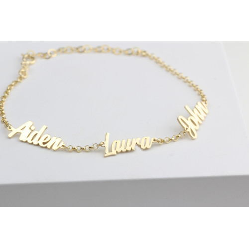 Glorria 925k Sterling Silver Personalized 3 Names Bracelet with Doc Bracelet