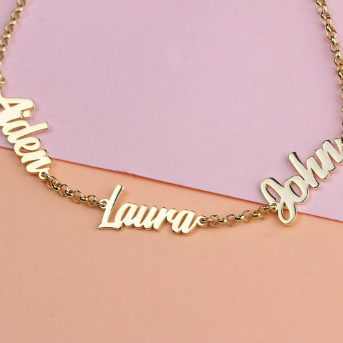 Glorria 925k Sterling Silver Personalized 3 Names Bracelet with Doc Bracelet