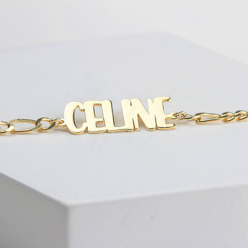 Glorria 925k Sterling Silver Personalized Name Bracelet with Figaro Chain