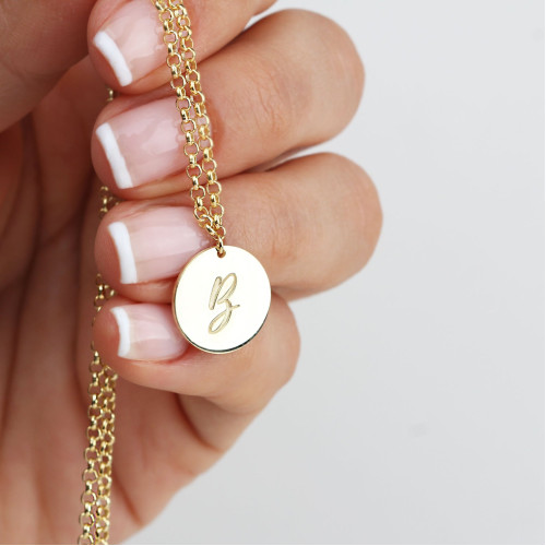 Glorria 925k Sterling Silver Personalized Circle Letter Necklace with Doc Chain Glorria 925k Sterling Silver Personalized Circle Letter Necklace with Doc Chain