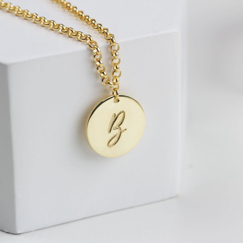 Glorria 925k Sterling Silver Personalized Circle Letter Necklace with Doc Chain Glorria 925k Sterling Silver Personalized Circle Letter Necklace with Doc Chain