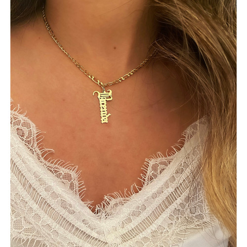 Glorria 925k Sterling Silver Personalized Gothic Letter Necklace with Figaro Chain Glorria 925k Sterling Silver Personalized Gothic Letter Necklace with Figaro Chain