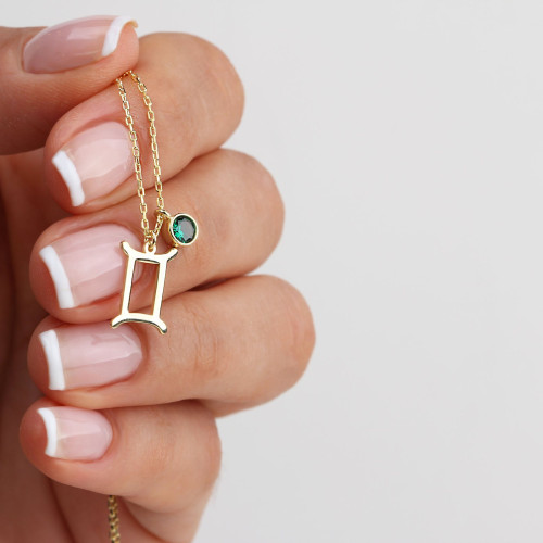 Glorria 925k Sterling Silver Personalized Zodiac Sign Birthstone Necklace Glorria 925k Sterling Silver Personalized Zodiac Sign Birthstone Necklace