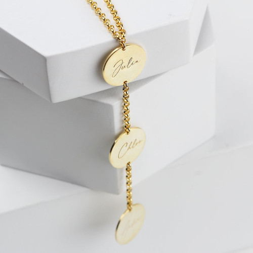 Glorria 925k Sterling Silver Personalized 3 Circle Necklace with Doc Chain Glorria 925k Sterling Silver Personalized 3 Circle Necklace with Doc Chain