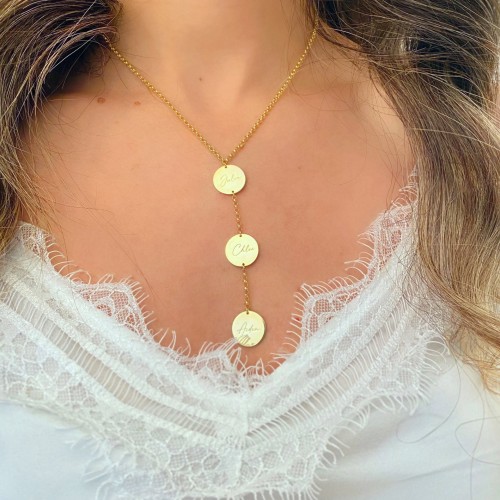 Glorria 925k Sterling Silver Personalized 3 Circle Necklace with Doc Chain Glorria 925k Sterling Silver Personalized 3 Circle Necklace with Doc Chain