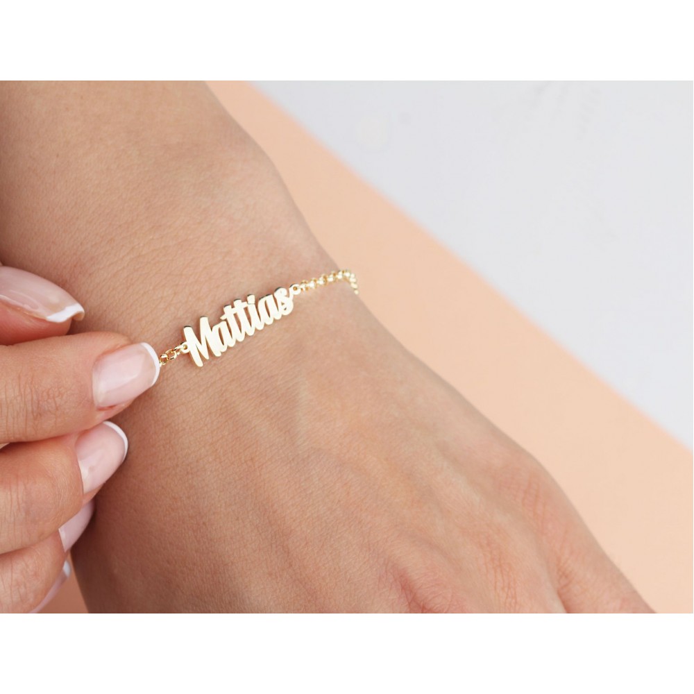 Glorria 925k Sterling Silver Personalized Name Bracelet with Doc Chain