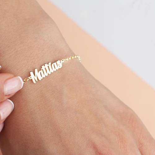Glorria 925k Sterling Silver Personalized Name Bracelet with Doc Chain