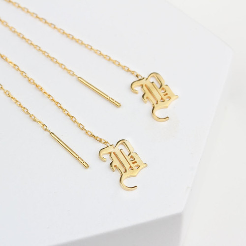 Glorria 925k Sterling Silver Personalized Dangle Gothic Letter Earrings Glorria 925k Sterling Silver Personalized Dangle Gothic Letter Earrings