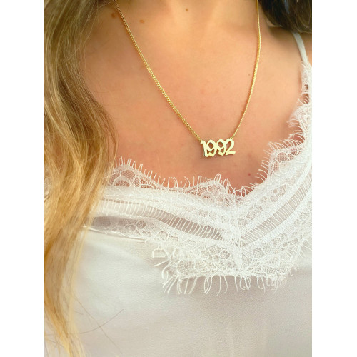 Glorria 925k Sterling Silver Personalized Date Necklace with Curb Chain Glorria 925k Sterling Silver Personalized Date Necklace with Curb Chain