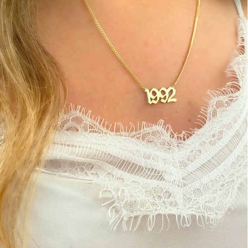 Glorria 925k Sterling Silver Personalized Date Necklace with Curb Chain Glorria 925k Sterling Silver Personalized Date Necklace with Curb Chain