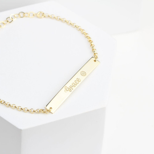 Glorria 925k Sterling Silver Personalized Hand Written Bar Child  Bracelet with Doc Chain
