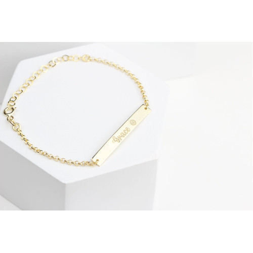 Glorria 925k Sterling Silver Personalized Hand Written Bar Child  Bracelet with Doc Chain