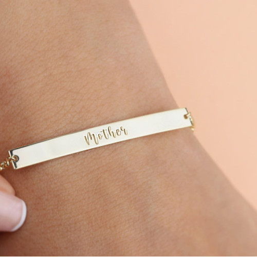 Glorria 925k Sterling Silver Personalized Name Bar Bracelet with Doc Chain