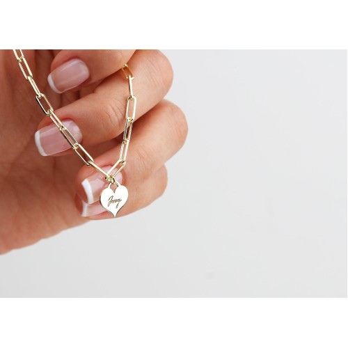 Glorria 925k Sterling Silver Personalized Heart Bracelet with Paperclip Chain Glorria 925k Sterling Silver Personalized Heart Bracelet with Paperclip Chain