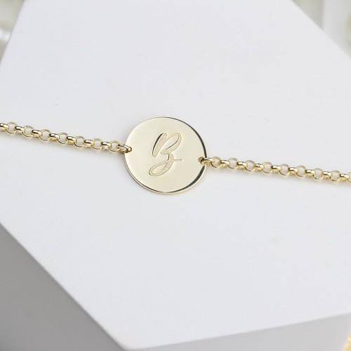 Glorria 925k Sterling Silver Personalized Circle Letter Bracelet with Doc Chain