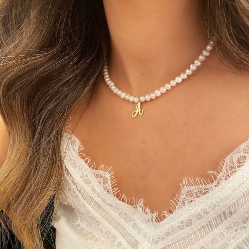 Glorria 925k Sterling Silver Personalized Initial Pearl Necklace Glorria 925k Sterling Silver Personalized Initial Pearl Necklace