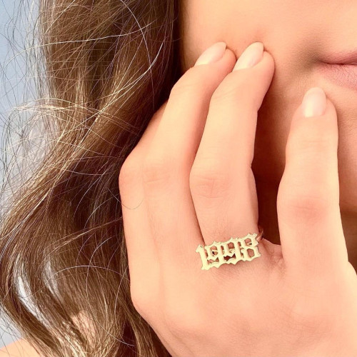 Glorria 925k Sterling Silver Personalized Gothic Date Ring Glorria 925k Sterling Silver Personalized Gothic Date Ring