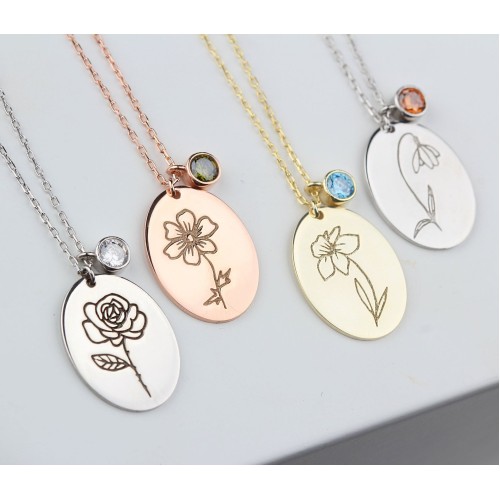 Glorria 925k Sterling Silver Personalized Birth Flower and Birthstone Necklace Glorria 925k Sterling Silver Personalized Birth Flower and Birthstone Necklace
