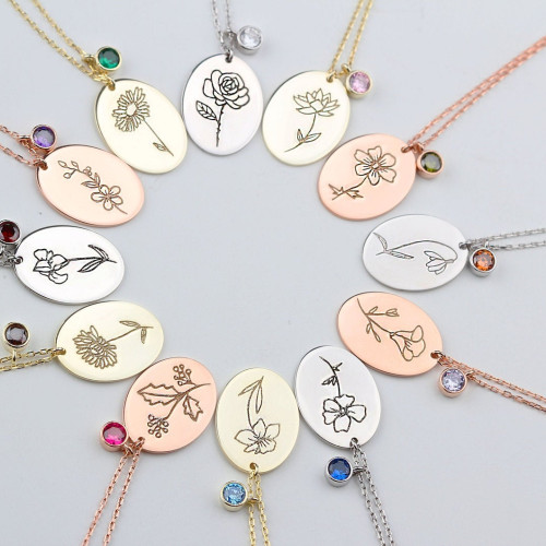 Glorria 925k Sterling Silver Personalized Birth Flower and Birthstone Necklace Glorria 925k Sterling Silver Personalized Birth Flower and Birthstone Necklace