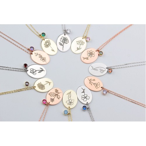 Glorria 925k Sterling Silver Personalized Birth Flower and Birthstone Necklace Glorria 925k Sterling Silver Personalized Birth Flower and Birthstone Necklace