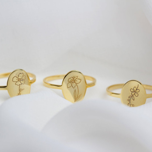 Glorria 925k Sterling Silver Personalized Birth Flower Ring