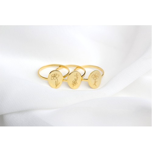 Glorria 925k Sterling Silver Personalized Birth Flower Ring