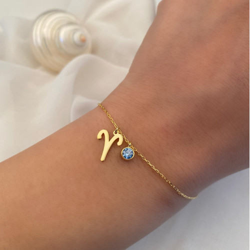Glorria 925k Sterling Silver Personalized Zodiac Bracelet with Birthstone