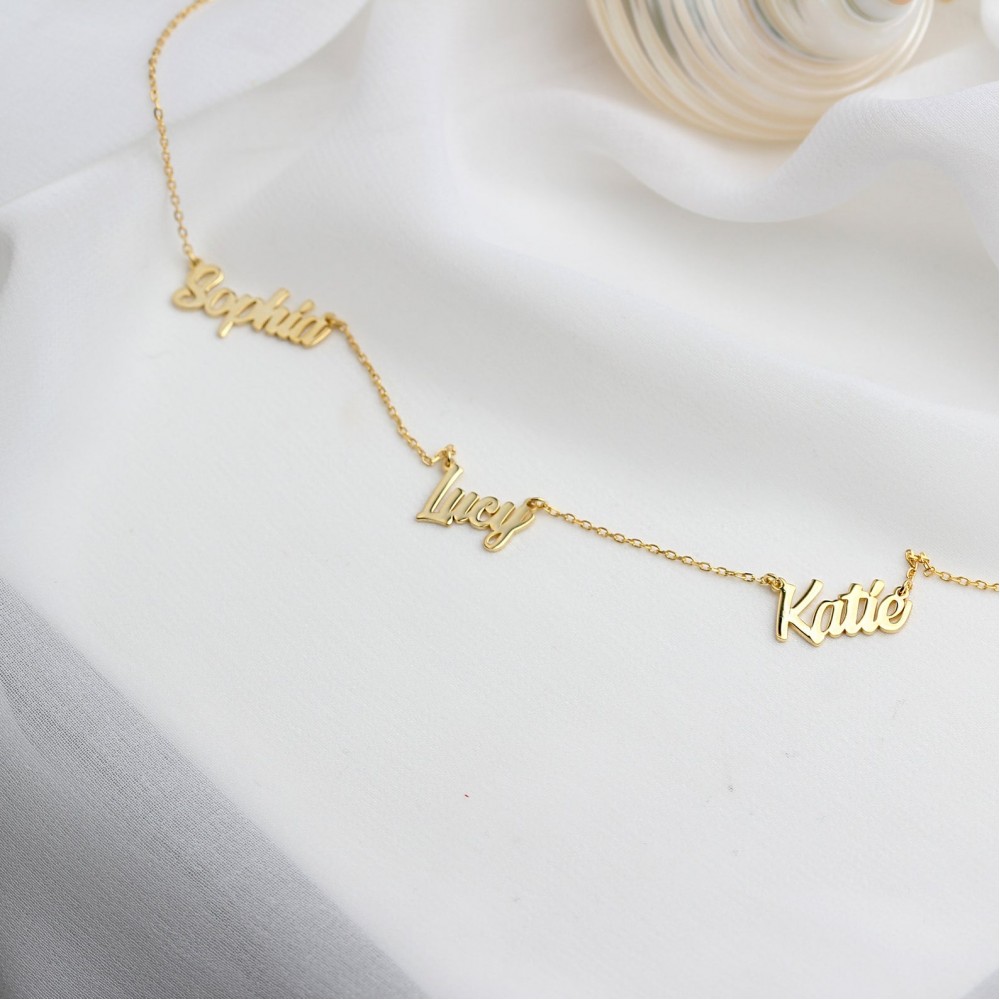 Glorria 925k Sterling Silver Personalized 3 Name Necklace