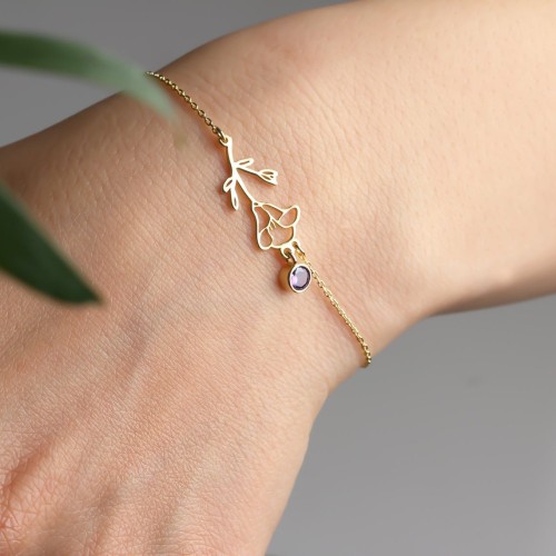 Glorria 925k Sterling Silver Personalized Birth Flower and Birthstone Bracelet Glorria 925k Sterling Silver Personalized Birth Flower and Birthstone Bracelet
