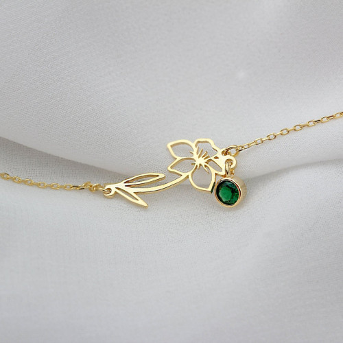 Glorria 925k Sterling Silver Personalized Birth Flower and Birthstone Bracelet Glorria 925k Sterling Silver Personalized Birth Flower and Birthstone Bracelet