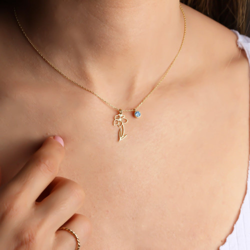 Glorria 925k Sterling Silver Personalized Birth Flower and Birthstone Necklace Glorria 925k Sterling Silver Personalized Birth Flower and Birthstone Necklace