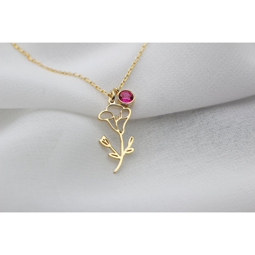 Glorria 925k Sterling Silver Personalized Birth Flower and Birthstone Necklace