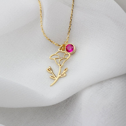 Glorria 925k Sterling Silver Personalized Birth Flower and Birthstone Necklace Glorria 925k Sterling Silver Personalized Birth Flower and Birthstone Necklace