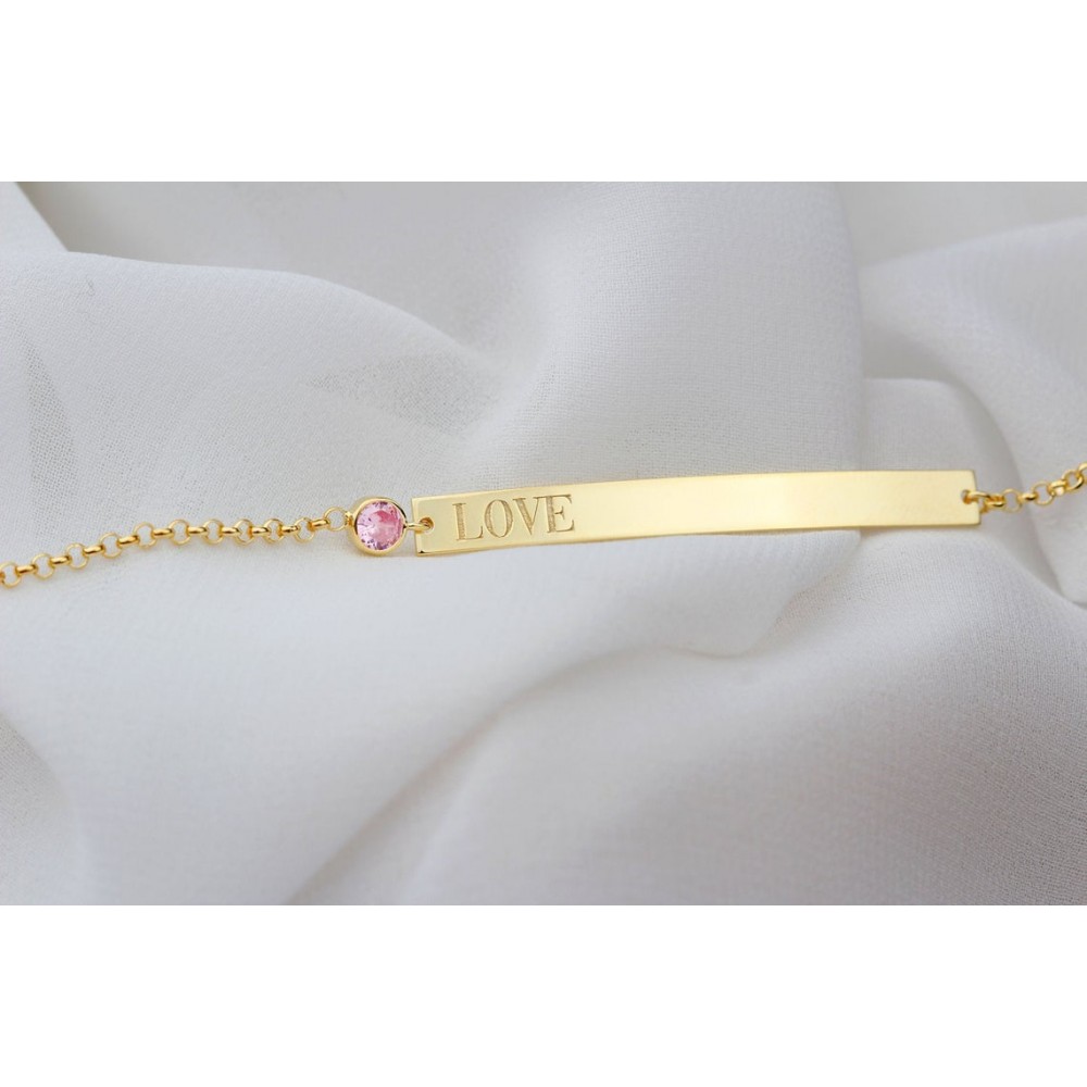Glorria 925k Sterling Silver Personalized Birthstone Bracelet with Doc Chain