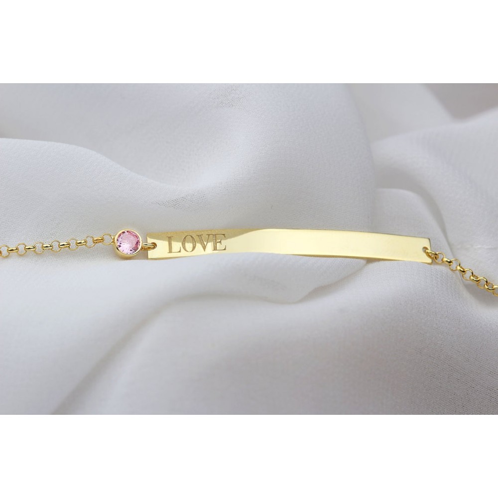 Glorria 925k Sterling Silver Personalized Birthstone Bracelet with Doc Chain