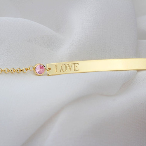 Glorria 925k Sterling Silver Personalized Birthstone Bracelet with Doc Chain