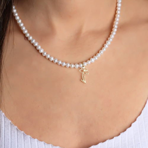 Glorria 925k Sterling Silver Personalized Birth Flower Pearl Necklace Glorria 925k Sterling Silver Personalized Birth Flower Pearl Necklace